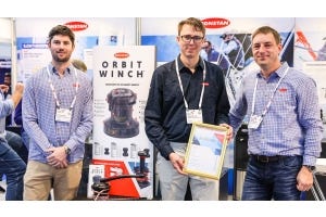 Product Designers Albert and Niels in front of their winning product, the Orbit Winch™